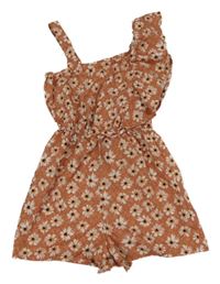 Starorůžovo-bílý květovaný kraťasový overal Primark