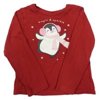 Tmavočervené triko s tučňákem H&M