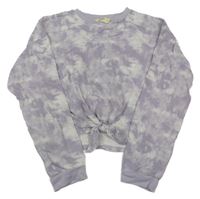 Lila-bílá batikovaná crop mikina a uzlem H&M