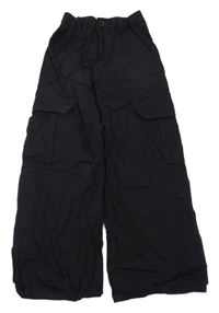 Černé plátěné široké cargo kalhoty H&M