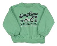 Zelená oversize mikina s nápisem a autem F&F