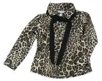 Béžovo-černá halenka s leopardím vzorem a vázačkou 
