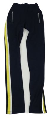 Tmavomodré tregínové kalhoty se zipy a pruhy INDIAN BLUE JEANS