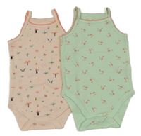 2 x body - růžové s potiskem + mintové s potiskem bambino