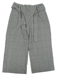 Černo-bílé kostkované culottes kalhoty s páskem H&M