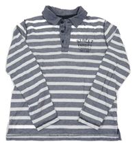 Tmavomodro-bílé pruhované polo triko s nápisem Yigga