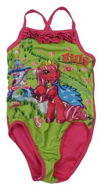 Tmavorůžovo-limetkové jednodílné plavky s My Little Pony 