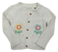 Smetanový propínací svetr s kytičkami Mothercare