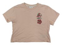 Světlerůžové crop tričko s potiskem Puma 