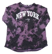 Černo-fialové batikované triko s nápisem H&M
