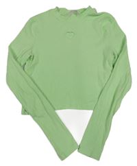 Světlezelené žebrované crop triko se srdíčkem H&M
