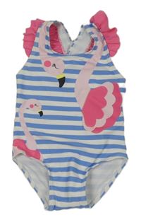 Modro-bílé pruhované jednodílné plavky s plameňákem Mothercare