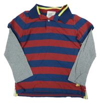 Červeno-tmavomodré pruhované polo triko s šedými rukávy Mini Boden
