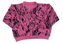 Růžovo-černá vzorovaná crop sametová mikina 
