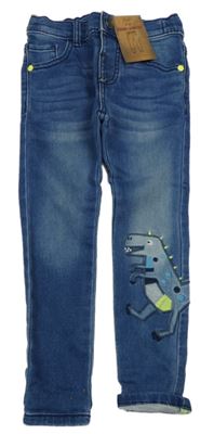 Nové - Modré teplákové skinny rifle s dinosaurem F&F