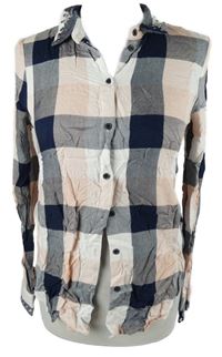 Dámská růžovo-tmavomodro-bílá kostkovaná halenka s cvočky  H&M