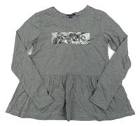 Šedá peplum tunika s nápisem Kiabi