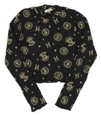 Černošedý žebrovaný crop rolák s erby a zvířaty - Harry Potter H&M