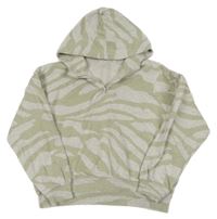 Světlešedo/khaki vzorovaná melírovaná crop mikina s nášivkou a kapucí H&M