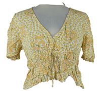 Dámská bílo-žlutá kytičkovaná crop halenka Primark 
