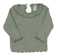 Khaki žebrované triko s volánkem H&M