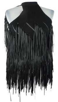 Dámský černý pletený top s třásněmi 