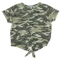 Army melírované crop tričko s nápisem a uzlem PRIMARK