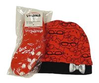 2set - Červená bavlněná čepice s Hello Kitty + červené ponožky