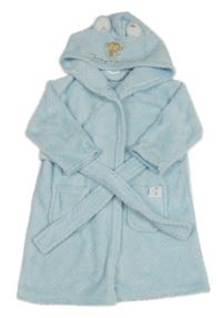 Světlemodrý vzorovaný plyšový župan s kapucí s opičkou PURE&SOFT