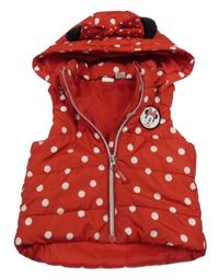 Červená puntíkatá šusťáková zateplená vesta s Minnie a kapucí H&M