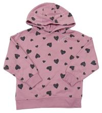 Starorůžová mikina se srdíčky a kapucí Primark