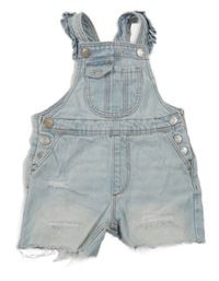 Světlemodré dungaree riflové laclové kraťasy s prošoupáním a volánky Denim Co.