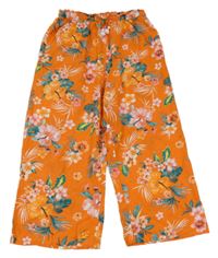 Oranžové květované lehké culottes kalhoty H&M