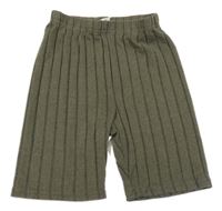 Khaki žebrované úpletové kraťasy Shein