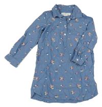 Modré lehké riflové košilové květované šaty H&M