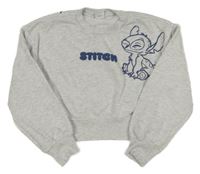 Světlešedá melírovaná oversize crop mikina se Stitchem PRIMARK