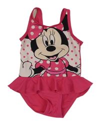 Růžovo-bílé jednodílné plavky s Minnie Disney