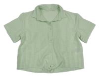 Zeleno-bílá kostkovaná crop košile H&M