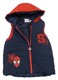 Tmavomodro-červená šusťáková prošívaná zateplená vesta se Spider-manem a kapucí Marvel