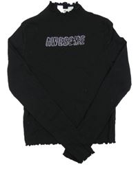 Černé žebrované crop triko s nápisem z kamínků H&M