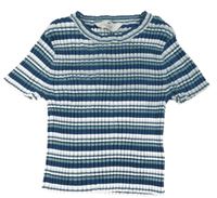 Tmavomodro-zeleno-bílé pruhované pletené žebrované tričko H&M