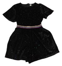 Černý sametový třpytivý kraťasový overal Tu