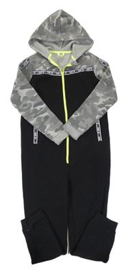 Černo-šedá tepláková kombinéza s kapucí Primark