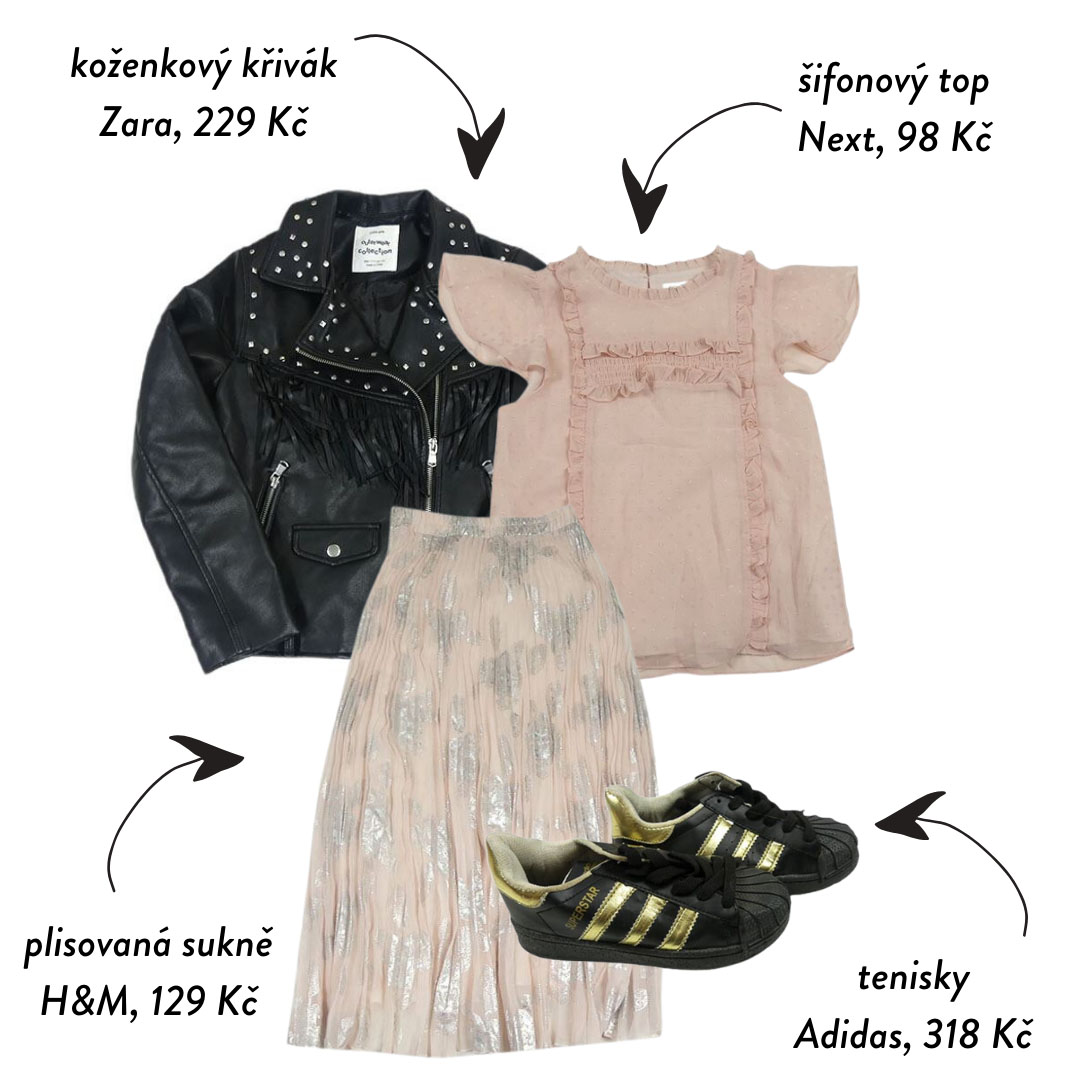 Na Brumlovi seženete také super trendové kousky pro velké slečny. Tento outfit velikosti 146 si umíme přestavit i na sobě. Líbí se vám takový mix stylů?