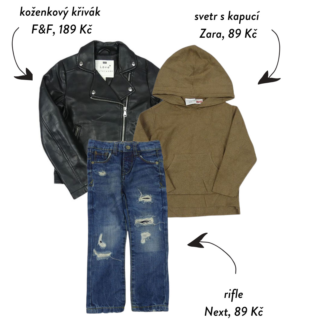 Outfit pro malého frajera - jak se vám líbí? Koženkový křiváček pozvedne každý outfit na cool úroveň.