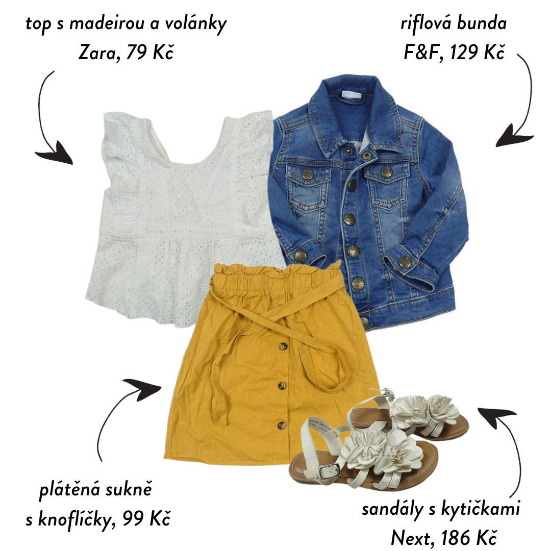 Hořčicová + bílá + tmavě modrá = barevná outfitová harmonie.