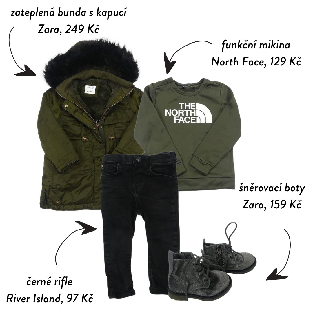 Tyhle zateplené khaki parky jsou skvělé - perfektně se kombinují, jsou unisex a dětem je v nich teplo až po stehna. V kombinaci s funkční mikinou jsou top!